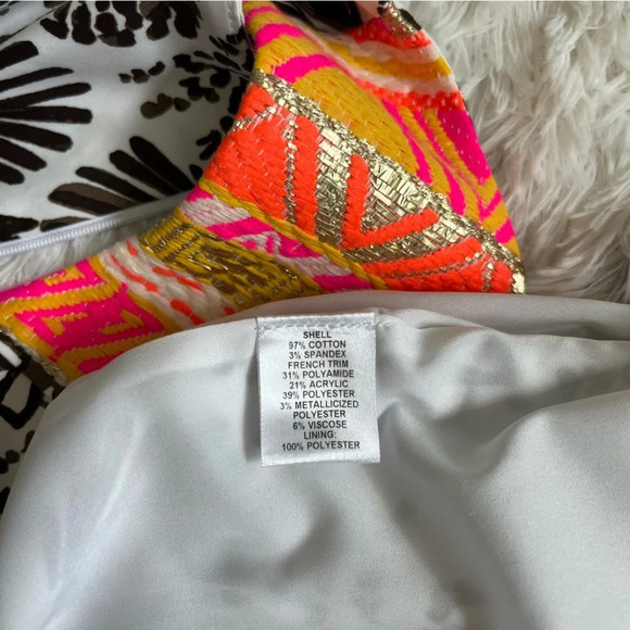 Persifor Sea Shell Print Sheath Dress “Sloane” Size XS Neon Metallic Pink Yellow - Picture 8 of 8